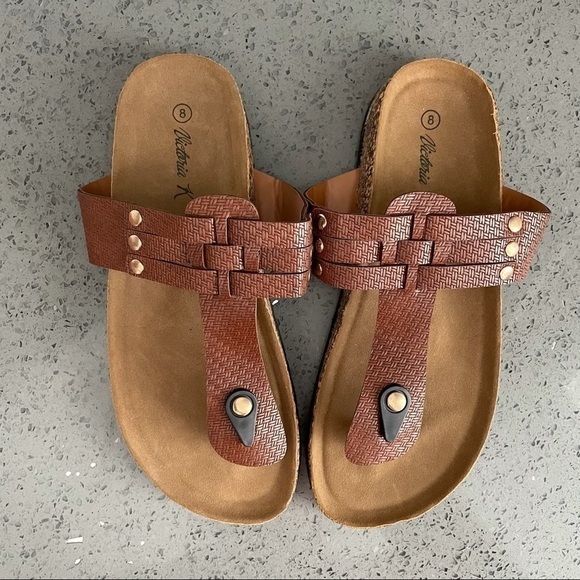 Victoria K Faux Leather Cork Thong Slide Sandal 8 - Picture 2 of 8